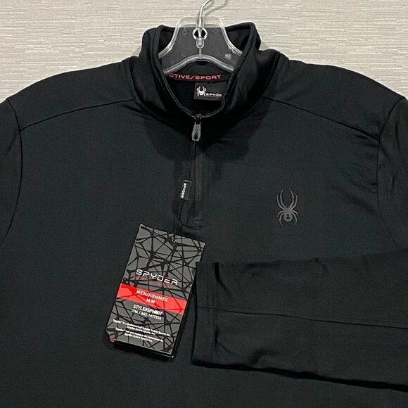 SPYDER 1/4 Zip Shirt Mens Medium Black Base Layer Quick Dry Pullover - Picture 1 of 13